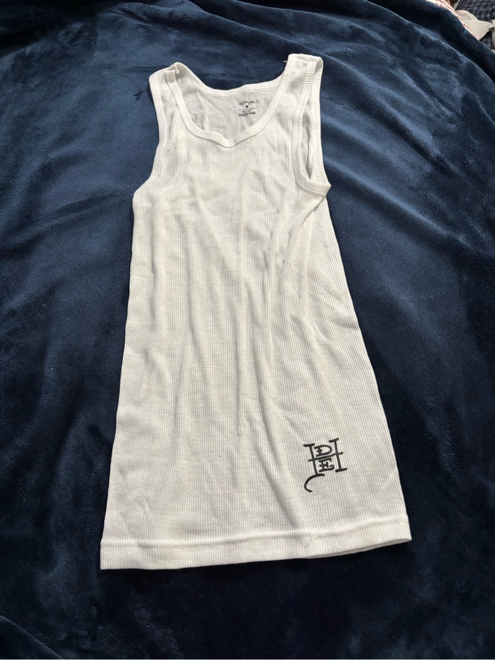 Ed Hardy White Ribbed Tank Top with Black Logo